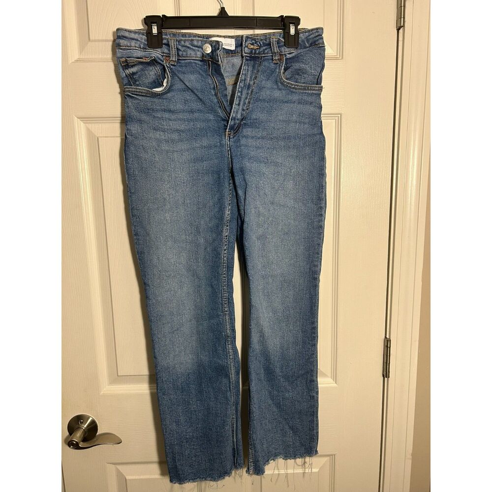 ZARA High-Waisted Straight Leg Raw Hem Ankle Jeans USA 6